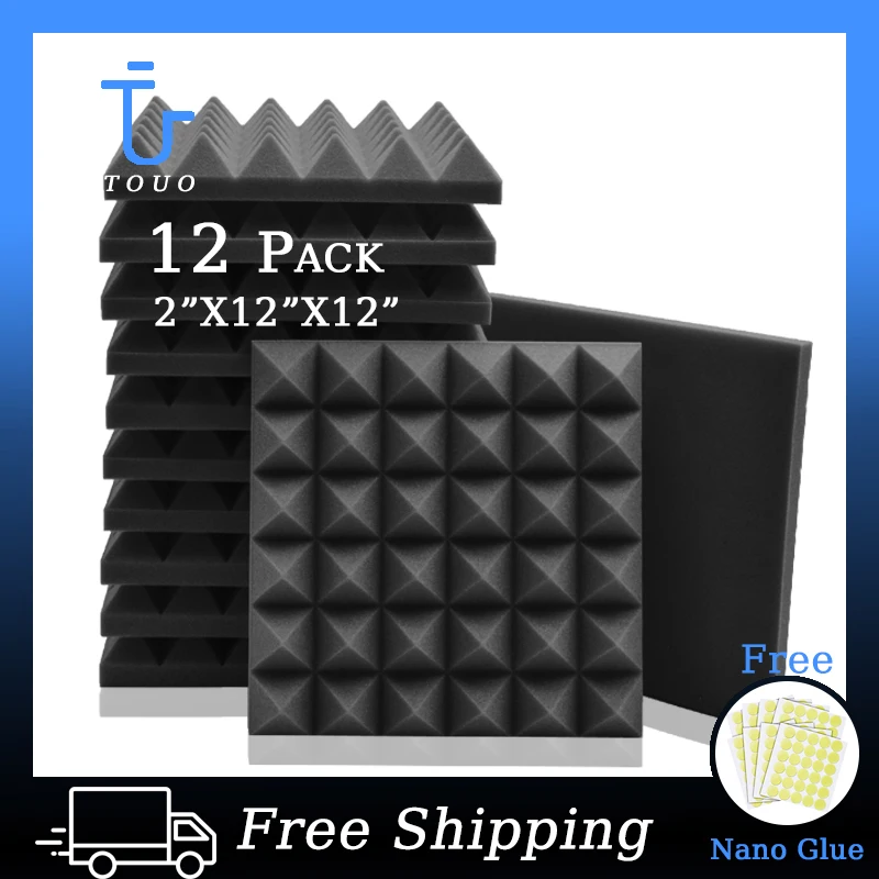 

TOUO Acoustic Foam Studio Acoustic Insulation Panels 12 Pcs Soundproof Foam Wall Decals For Home Sound Absorbing