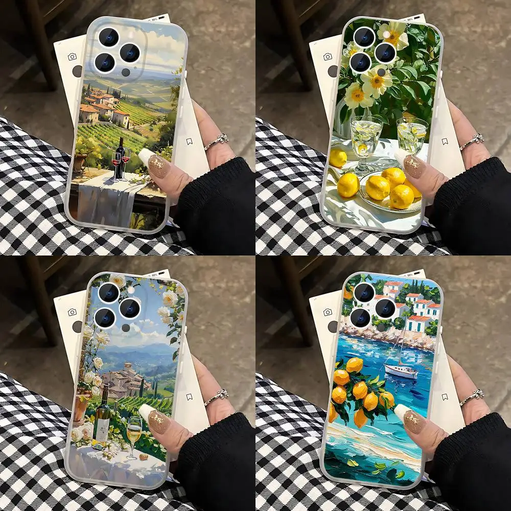

Seaside Scenery Wine Lemon TREE For iPhone 11,12,13,14,15,17,16,Pro,Plus,E,Max,Air,Mini Clear Magnetic Frosted Cover