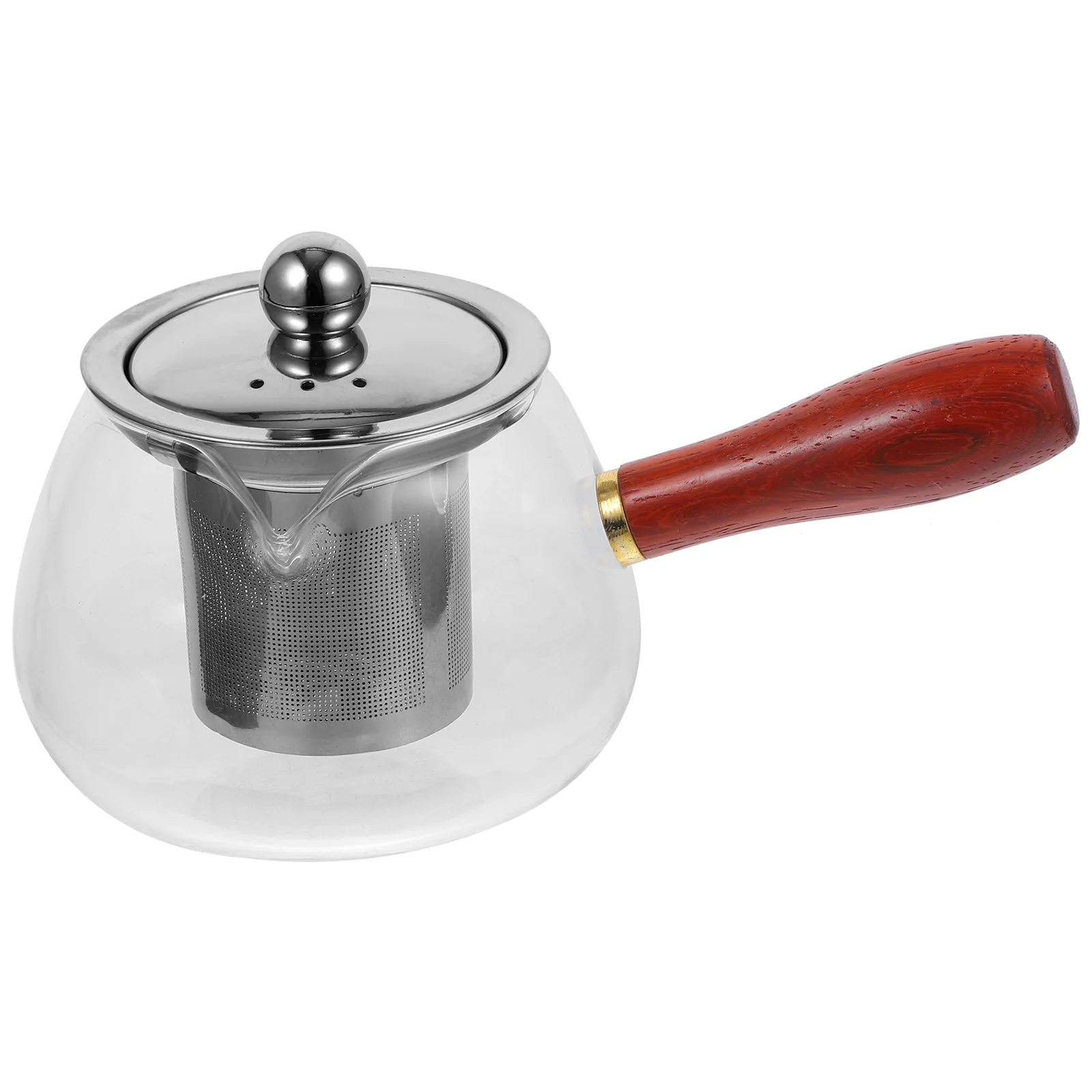 

Glass Teapot Side Handle Loose Leaf Kettle Coffee Pot Stainless Steel Wood Design Small Teapots Household Tea Ware