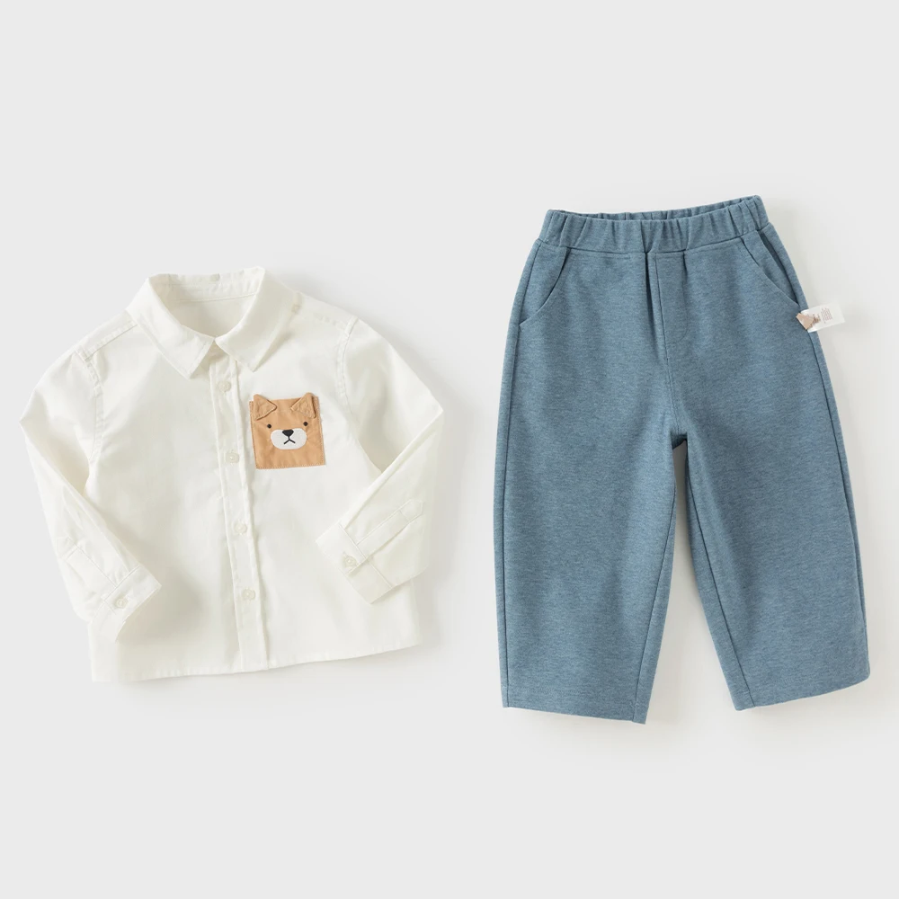 Dave Bella Children White Shirt Trousers Suits Boys Blouse+Pant 2Pcs Sets Autumn Spring Casual Tracksuits Cloth DB3263372