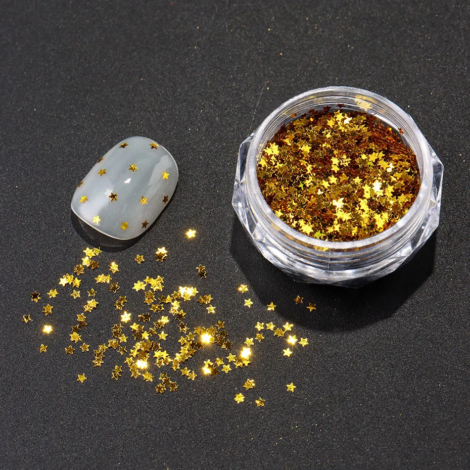 3pc Y2K Tiny Star Glitter Nail Flake Golden Silvery Black Small Pentagram Nail Seqiuns Kawaii Korean DIY Manicure Accessories image 2