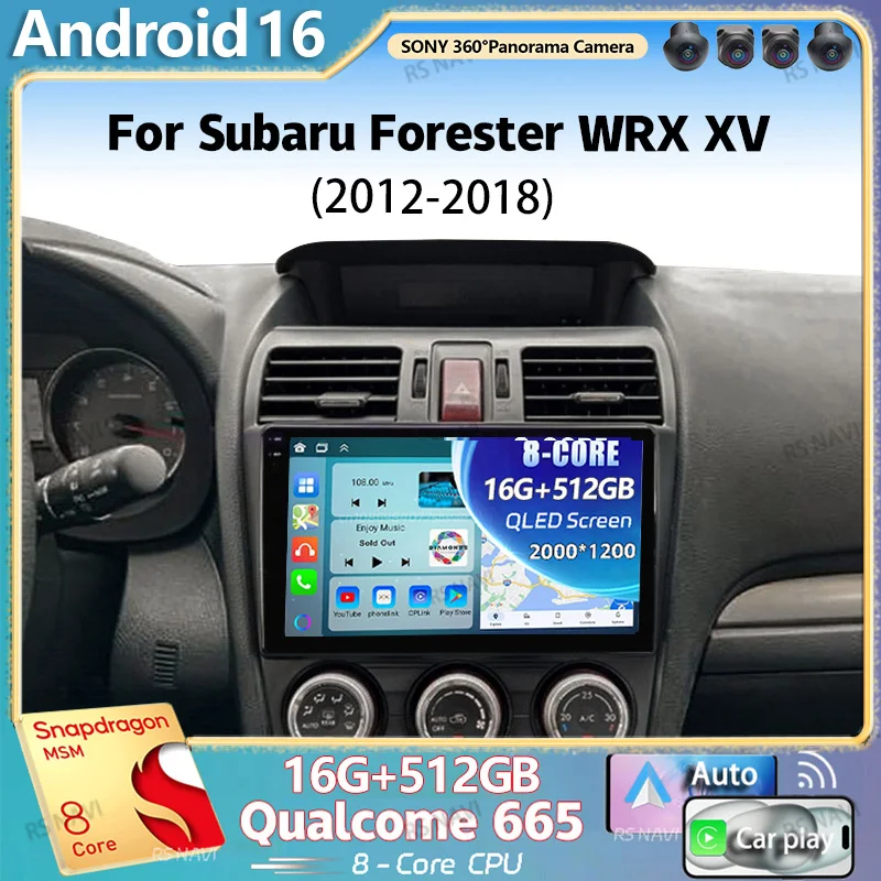 Radio Multimedia para Auto Android 16 para Subaru Forester WRX XV 2012-2018, Reproductor de Video Estéreo 2K QLED, GPS, 4G, CarPlay