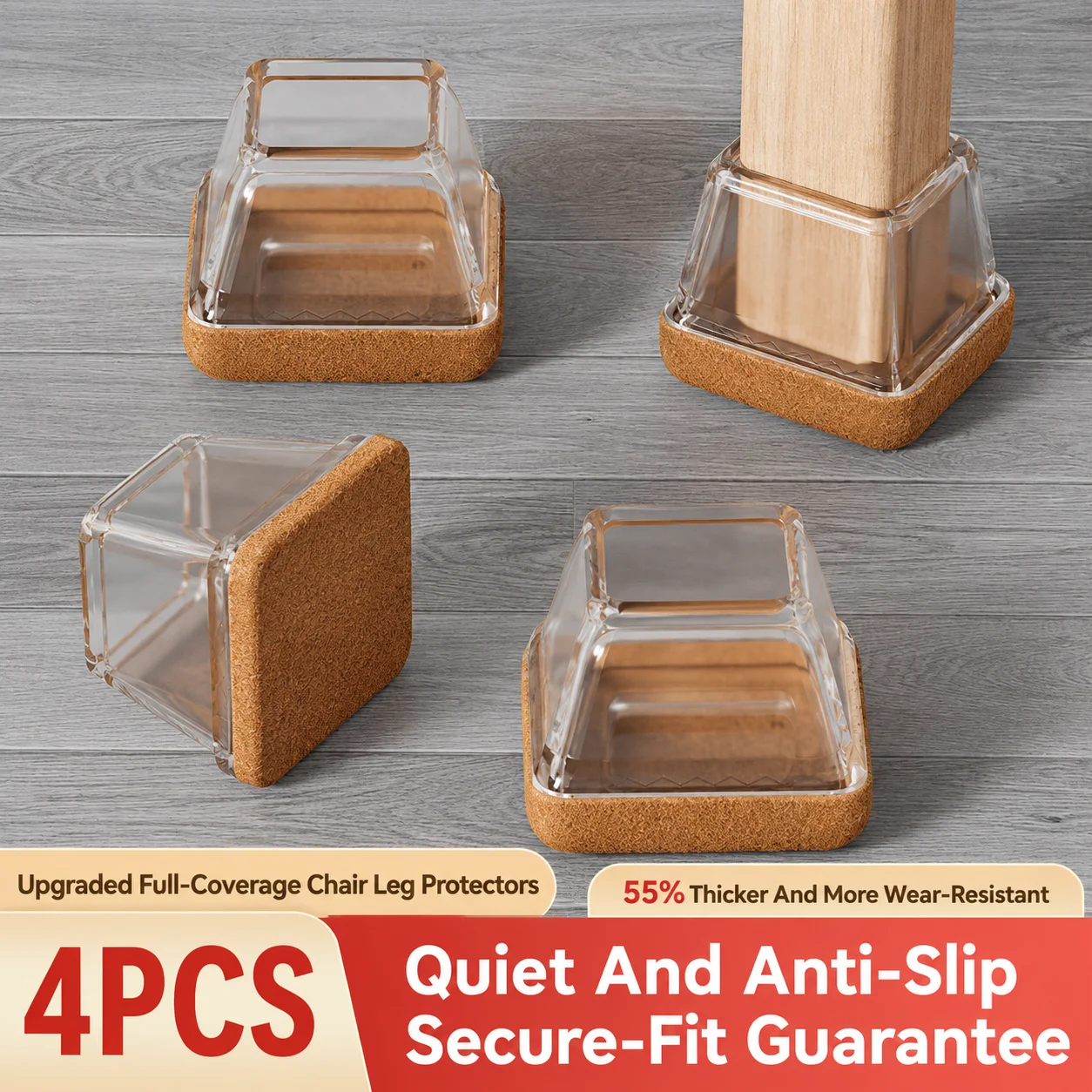 4PCS Square Chair Leg Caps Anti-slip Chair Leg Protectors Foot Cover Thick Wrap Felt Pads Hardwood Floor No Noise