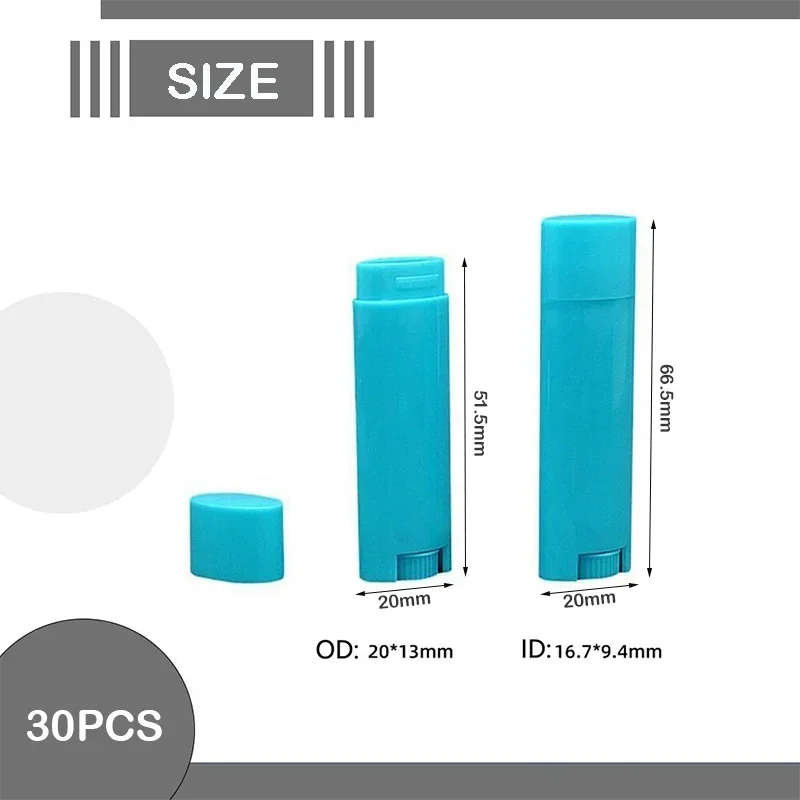 プラスチック製リップスティックチューブ,フラット形状,4.5g, 30個,詰め替え可能,光沢バーム,化粧品容器,楕円形デオドラント