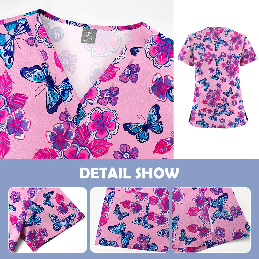 Uniformes de travail dentaire vétérinaires unisexes, chemise à manches courtes en coton imprimé de dessin animé, vêtements de Salon de beauté pour femmes et hommes