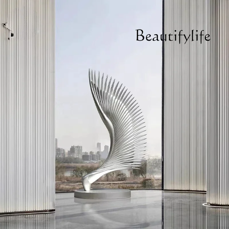 

BJ Hotel Lobby Art Installation Large Wing Abstract Sculpture Sales Office Aisle Fiberglass Floor Ornament