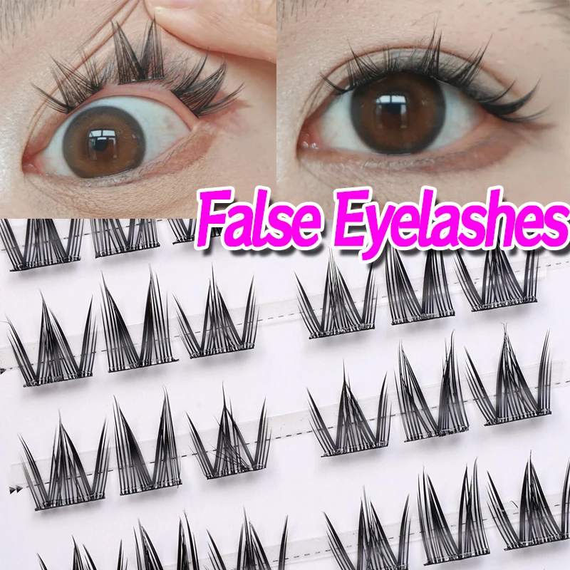 자체 접착 클러스터 인조 속눈썹 두꺼운 컬링 DIY 접착제 프리 개별 내추럴 속눈썹, 익스텐션 속눈썹, 메이크업 도구