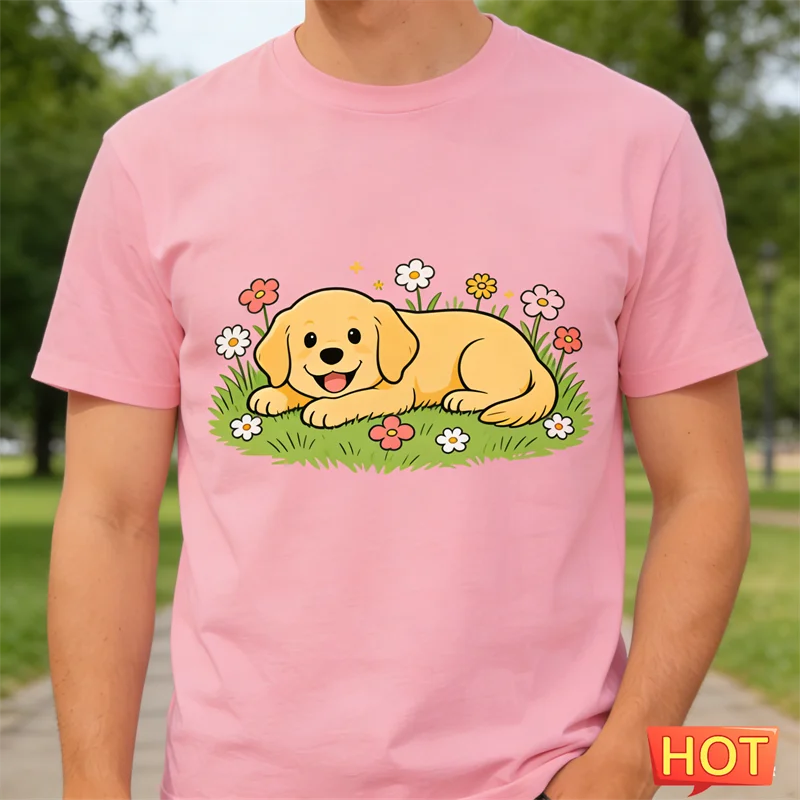 مضحك الذهبي المسترد الجرافيك تي شيرت للرجال الصيف موضة لطيف الكلب ثلاثية الأبعاد مطبوعة تي شيرت فضفاض الشارع الشهير طاقم الرقبة تيز القمم