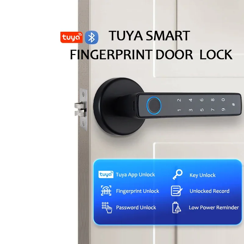 Tuya Slimme Vingerafdruk Deurvergrendelknop Bluetooth Draadloze Digitale Deurvergrendeling Keyless Entry Deurslot Home Security Afstandsbediening