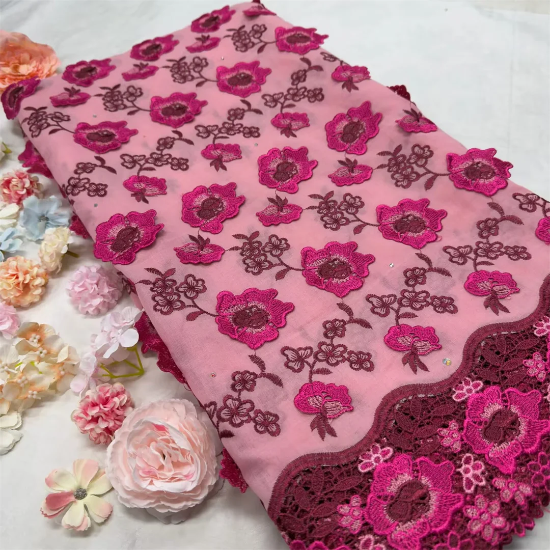 

Luxur Soft Multicolor 100% Cotton Swiss Voile Lace In Switzerland With 3D Big Flower Applique Stones Women Wedding Party Dress