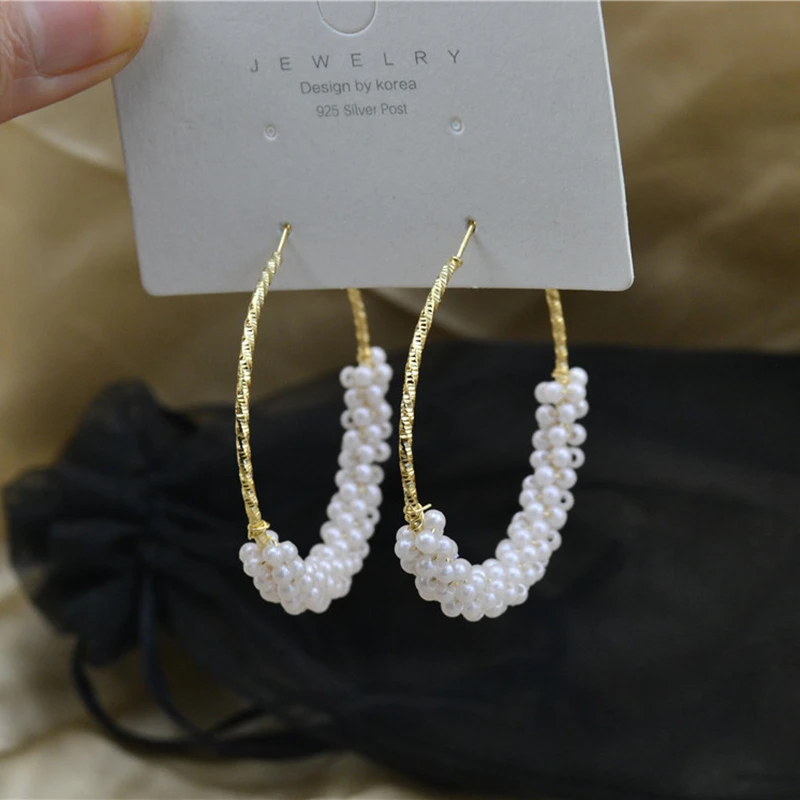 Ladies Earrings Big Circle Beaded Round Clip On Ear Without Piercing Non Pierced Fine Fashion Jewelry Hoop Earrings for Women