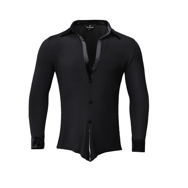 Black Long Sleeved Ballroom Dance Tops Men Latin Dance Shirt Male Samba Modern Dancing Top Performance Practice Wear SL9324