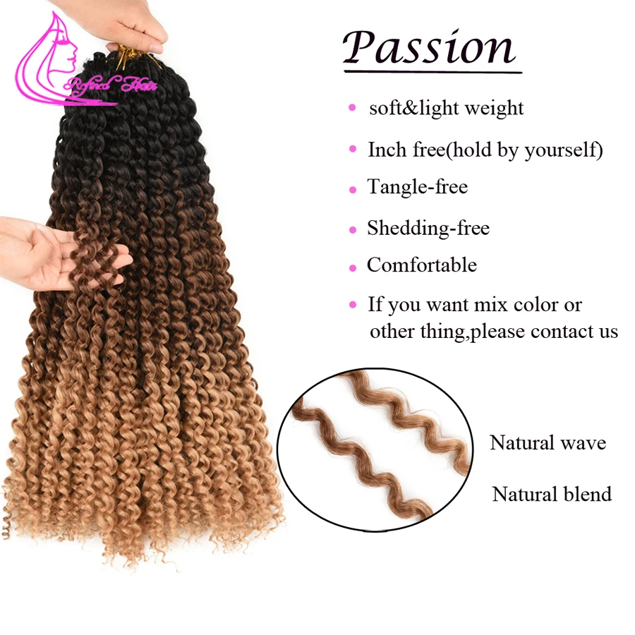 Passion Twist Crochet Hair Long Water Wave Black brown light brown Ombre Braiding Hair Extensions Synthetic Curly Braids