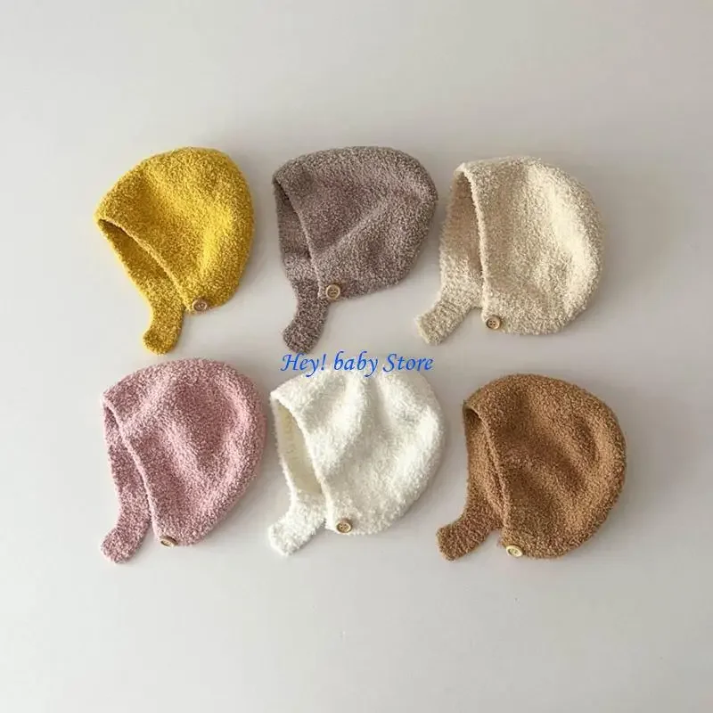 

Q1FE Baby Ear Warmer Infant Knitting Hat Color Plush Warm Cap Toddlers