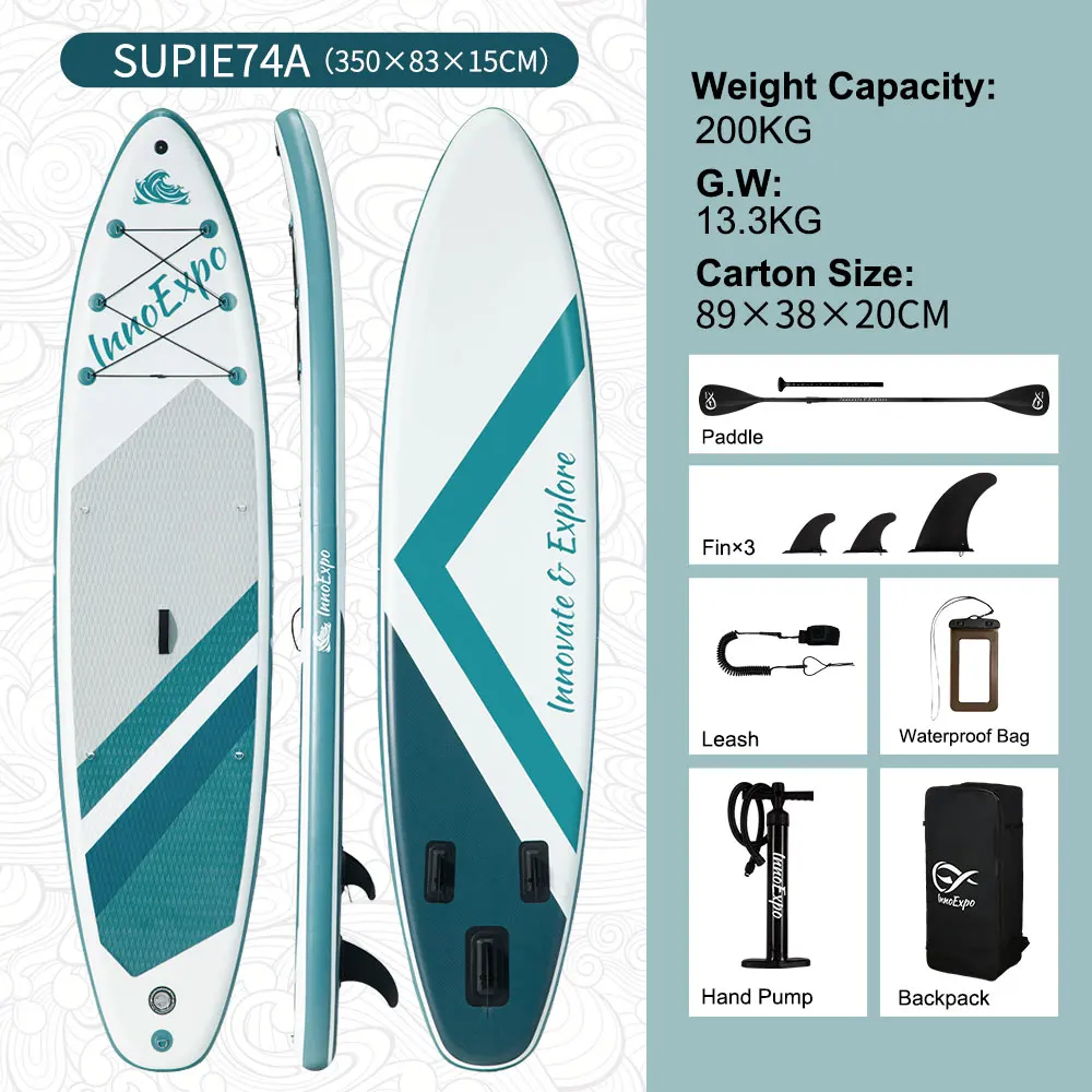 InnoExpo Opblaasbaar Stand Up Paddle Board 350*89*15 Opblaasbaar Paddleboard Surf Sup Board Antislip Watersport Paddleboard met Accessoires