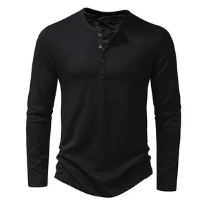 Novo algodão masculino henley camisa de manga longa básica casual gola t camisas 10 principais vendas camisa henley manga longa - №8