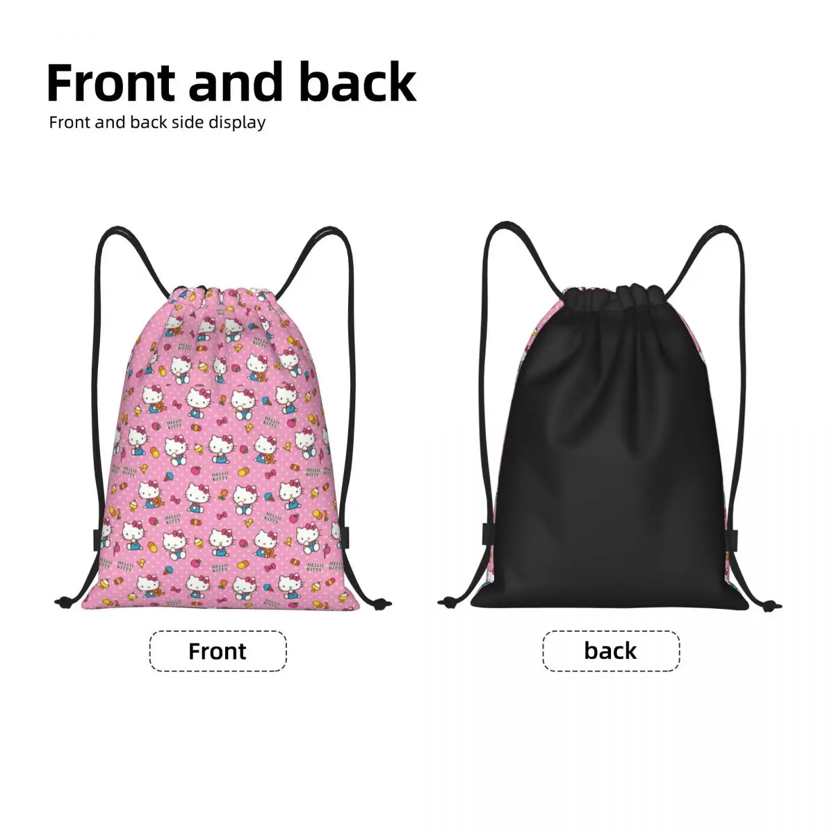 Custom Hello Kitty Pattern Drawstring Backpack Sports Gym Bag for Men Women Sanrio Cartoon Training Sackpack