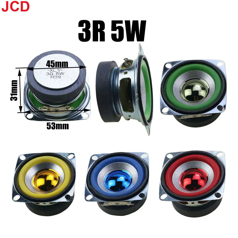 

JCD 1pcs 3Ohm 5W 53MM Bluetooth Audio Radio Speaker 45mm External Magnetic Speaker Foam Blue Red Green Yellow Edge Bright Cap