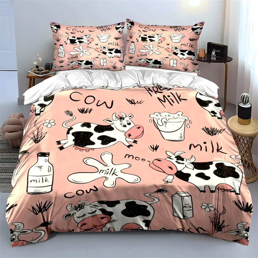 Cute hand-drawn patterns of cows and milk. Print Duvet Cover Bedding Set Included 1*Duvet Cover 2*Pillowcases Luxury gifts