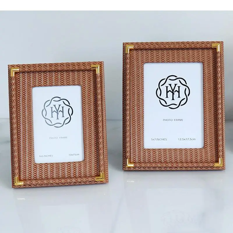 Brown Weave Leather Photo Frame Minimalist Frames for Pictures Desk Decoration Figures Portrait Framed Art Modern Home Decor