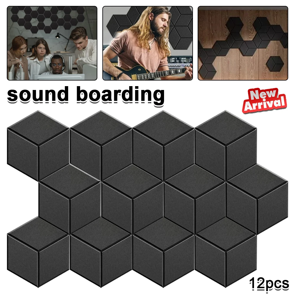 Paquete de 12 Paneles Acústicos para Paredes, Paneles de Espuma Absorbentes de Sonido, Reducción de Ruido en 3 Etapas, Autoadhesivos, para Sala de Grabación, Cine, Densidad 9.4 lb/ft3, NRC 0.9, para Cine en Casa, Podcast, Cabina de Voz, Absorción de Tonos Altos y Bajos, Fácil de Usar