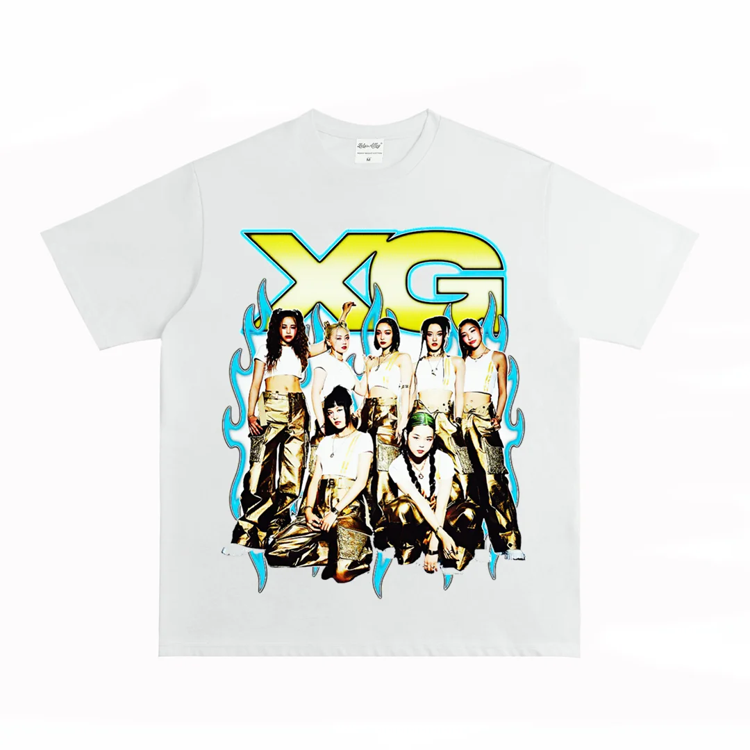 XG Girl Group Jurin Chisa اليابانية الراب ريترو VTG الشارع الأمريكي مروحة دعم طويلة الأكمام تي شيرت رجالي