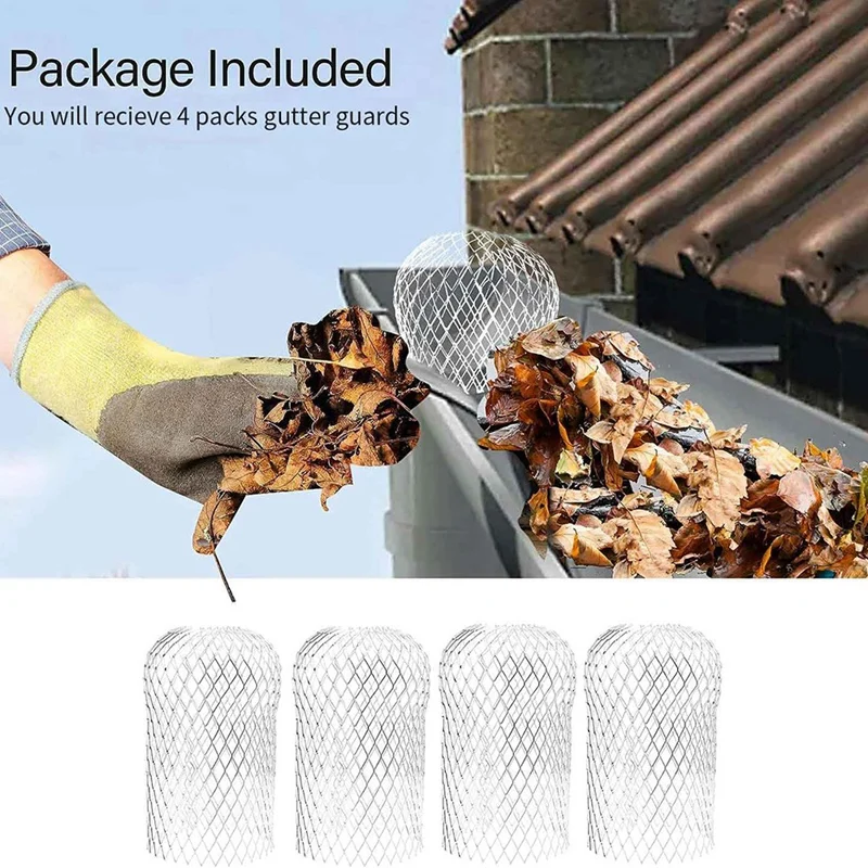 8 Pcs Gutter Guards - Aluminum Gutter Downspout Guard, Expandable Leaf Strainer Gutter Screen Covers Down