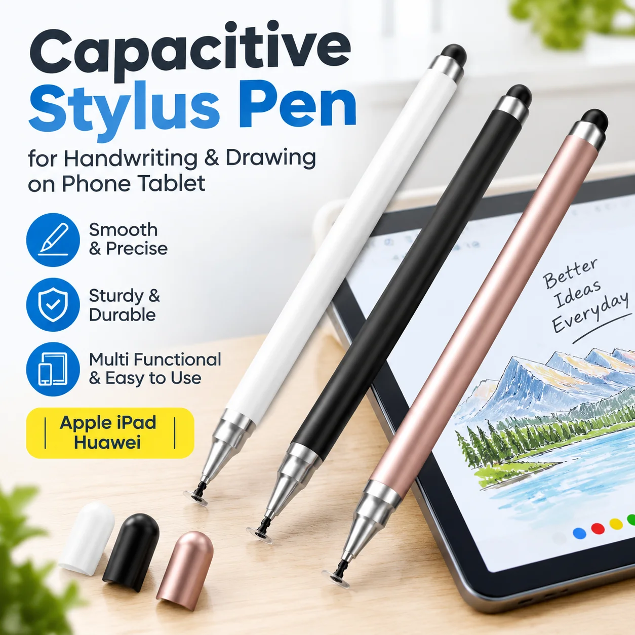 Capacitive Stylus Pen for Handwriting Drawing on Phone Tablet, Sturdy Durable Multi Functional Easy to Use for Apple iPad Huawei