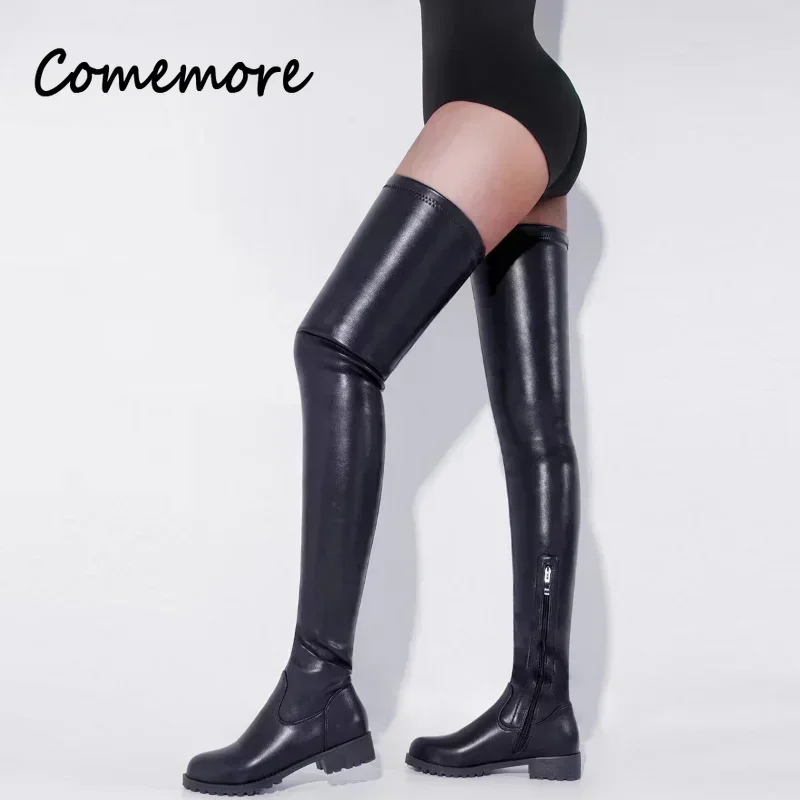 Comemore Sexy Over The Knee Boots Ladies Winter Shoes Mid Heel Thigh High Boot Black Red 2024 Punk Style Women Boots Big Size 44