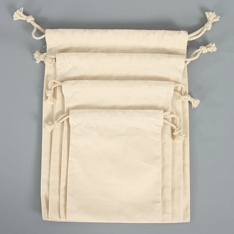 Custom Logo Jewelry Pouch Eco Friendly Natural Cotton Drawstring Gift Bags Necklace Lipstick Watch Bead Container Packaging Bags