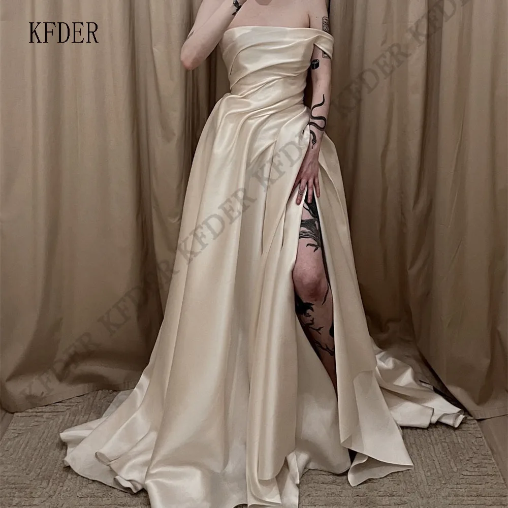 Satin Wedding Dresses Strapless Modern Bride Dresses A Line High Split Bridal Gowns Sleeveless Vestido De Novia 2026 Customized