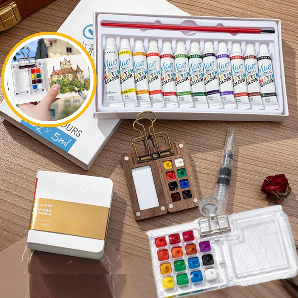 

8/15-цветный карманный акварельный дорожный набор, портативная палитра красок, мини-коробка для художников, студентов, путешествий, рисования, художественные принадлежности