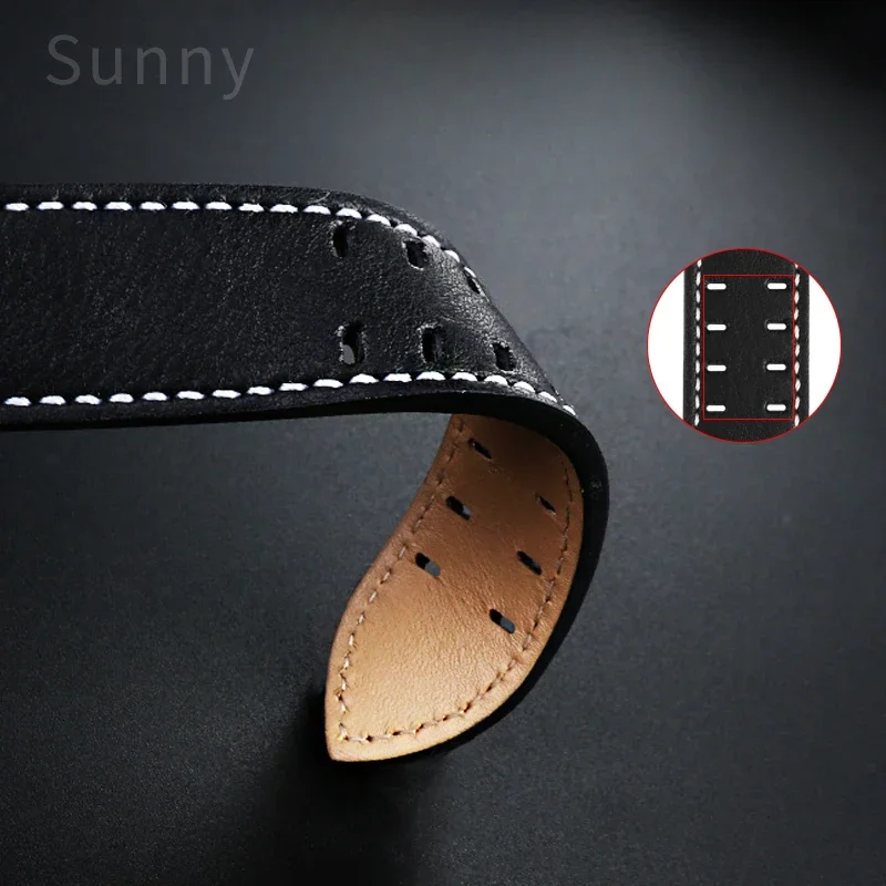 For Hamilton Jazz Khaki Aviation Field Men\'s Genuine Leather Watch Strap 20 22mm Anti-Allergy Double Hole Breathable Watchbands