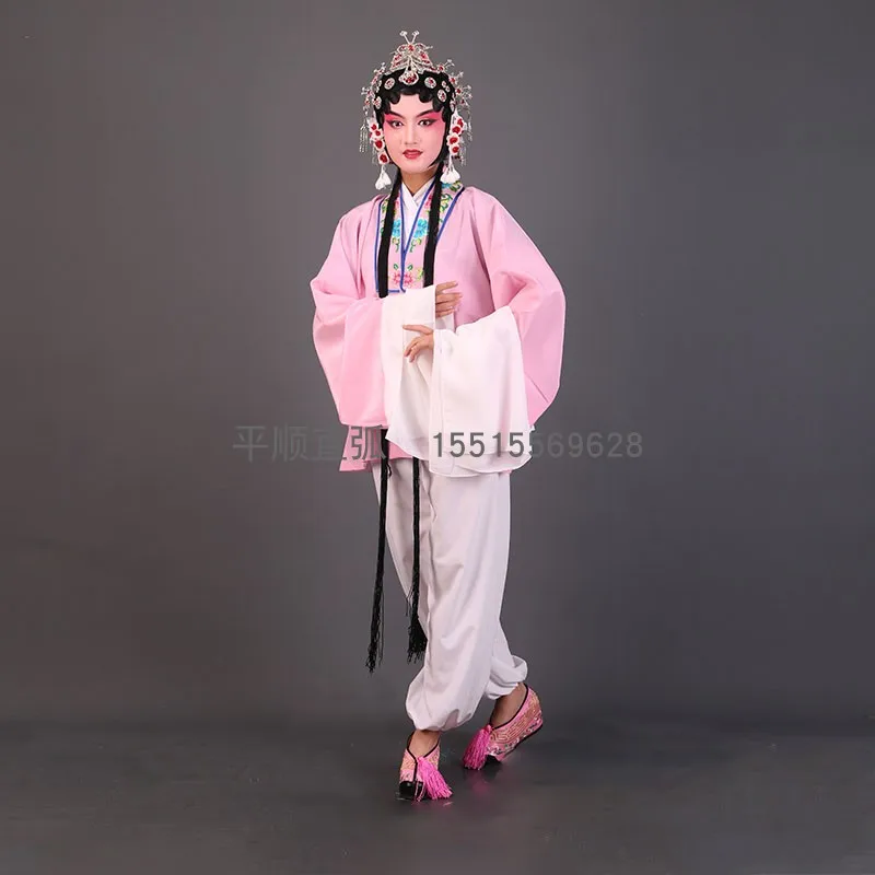 Traditional Chinese  Beijing Opera Rehearsal Dress Drama Yue Opera Flower Dan Children's Training Dress Water Sleeves