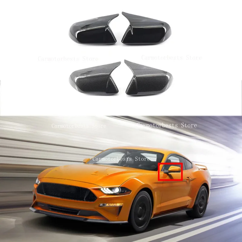 Car Rearview Side Mirror Cover  Fit For Ford Mustang 2015-2020Wing Cap Exterior Door Rear View Case Trim Sticker Carbon Fiber