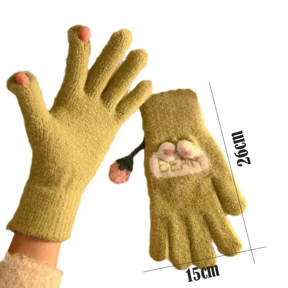 여성용 오픈 핑거 캐시미어 장갑, 내한성, 터치 스크린 장갑, 두꺼운 플러시 니트 장갑, 가을, 겨울