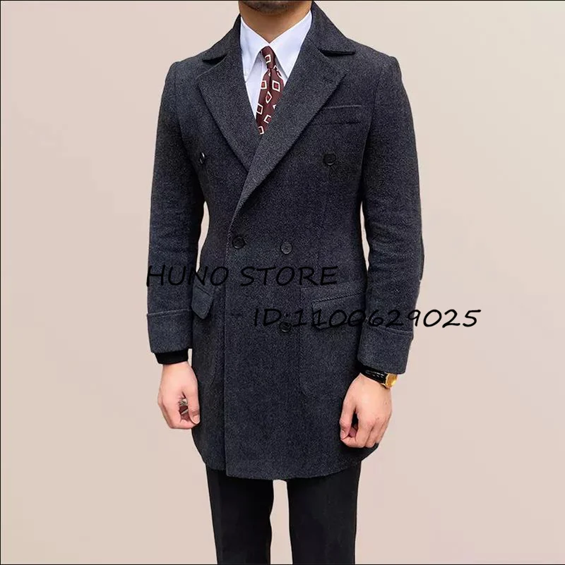 Long Coats for Men 39 Herringbone Long Jacket Double Breasted Slim Lapels Coat Men\'s Cold Blouse Choice Super Offers Herren Man