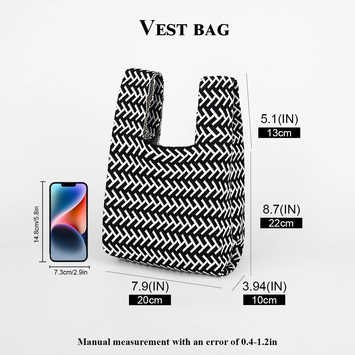 Line Arrangement Striped Knitted Handbag, Open-Top Women's Breathable Lightweight Foldable Crochet, Carry-On for Mobile Phone, Cosmetics, Lipstick, Perfume, Suitable for Daily Vacation, School, Commuting, Shopping, Photography, Travel, Camping, Suitable for All Seasons