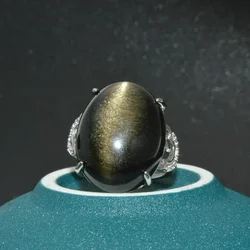 New Fashion Natural Golden Obsidian Ring 16x22mm Prong Sets Fashion Men and Women Energy crystal exorcism jewelry
