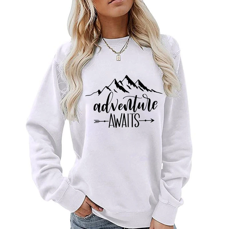 (A+Quality)New Fashion Autumn Winter Outerwear Women Sweatshirt Mountains Adverture Awaits Printed Sweatshirts Round Neck  tops