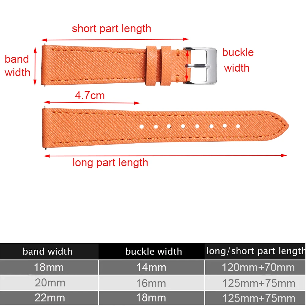 Top Grain Cowhide Saffiano Leather Watch Strap 18mm 20mm 22mm Quick Release Watch Bnad Replacement Wristband for Men Women