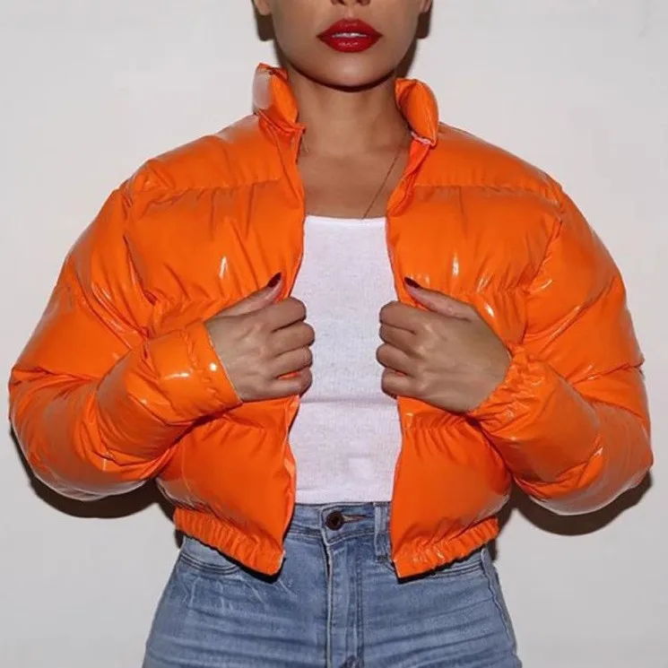 

Large Size Women's Bright Bread down Cotton Jacket Thickened Long Sleeve Coat Commute Style Cotton Filled Long Coat