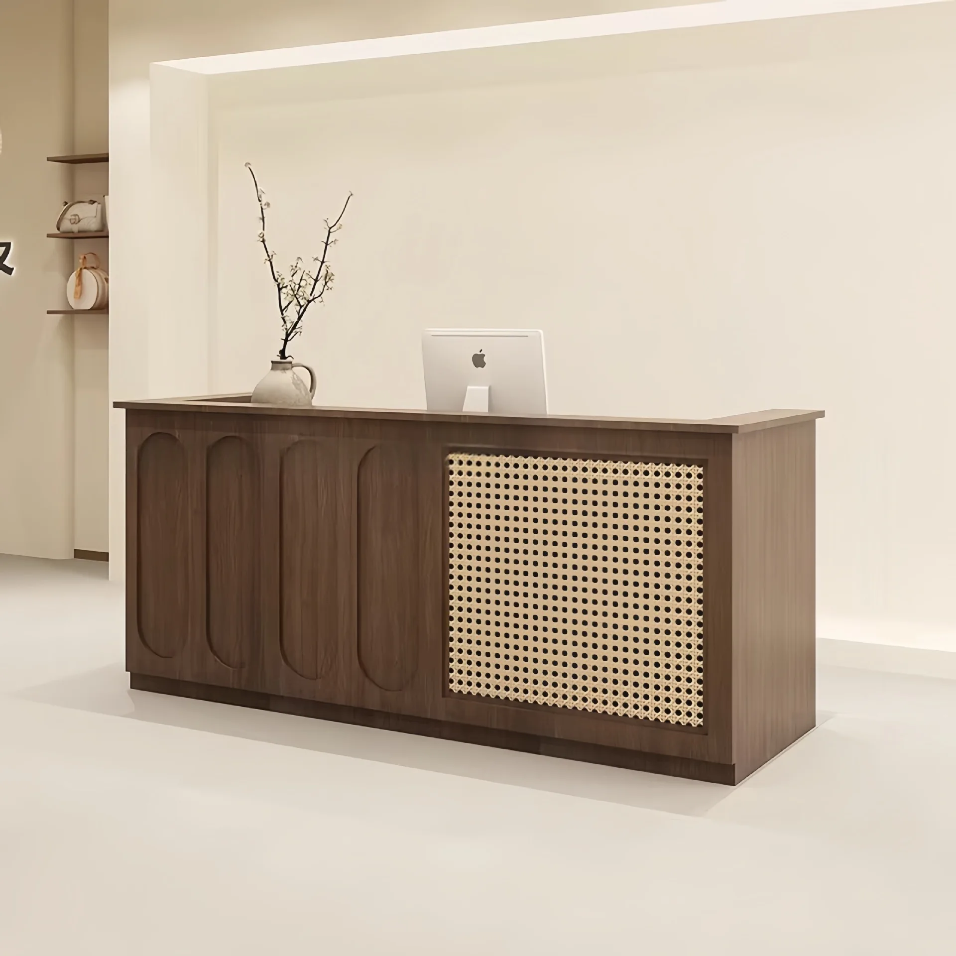 New STF Reception Cabinet Rattan Bar Counter Premium Clothing Store Counter Antique Display Booth checkout page