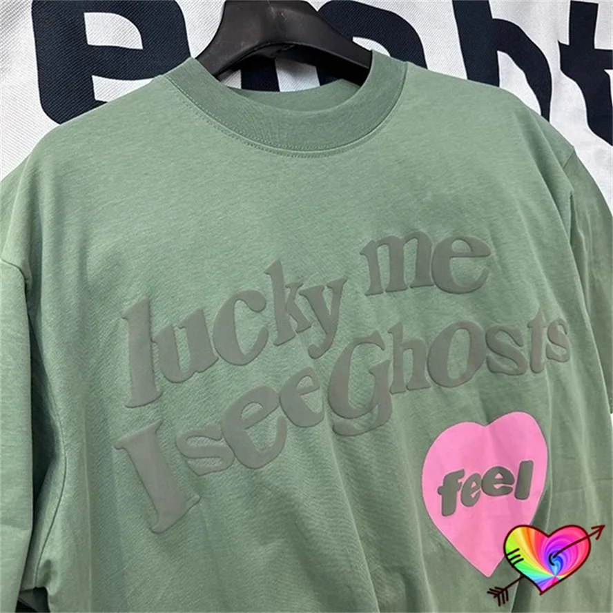 2024 Pink Heart Logo Lucky Me I See Ghosts Tee Men Women Green Kids See Ghosts T-shirt Kanye West Tops Hip Hop Ye Short Sleeve