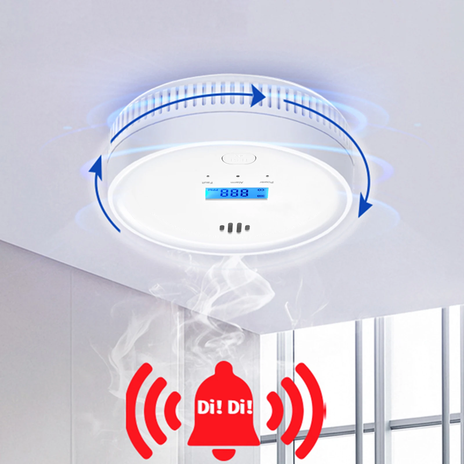 

2 in 1 Carbon Monoxide Alarm CO Detector Battery Powered Warning Alarm Sensor with Digital LCD Display Alarm Flashing Warning
