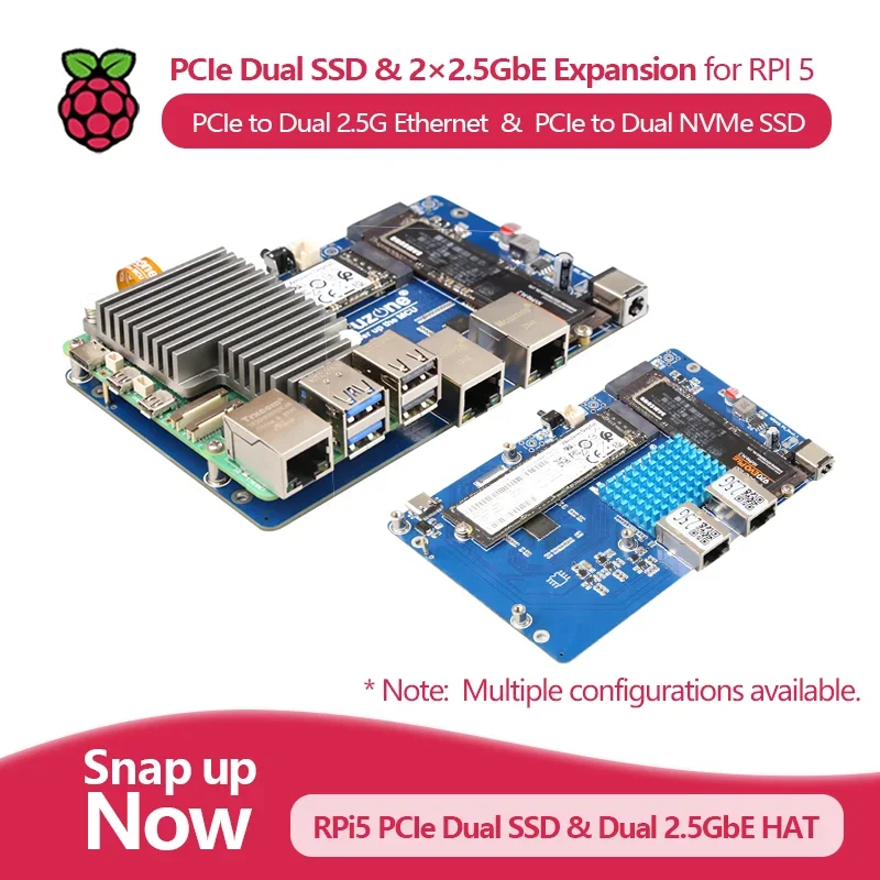BoMaS(Model: MPSD2.5GD) Raspberry Pi 5 PCIe To Dual SSD And Dual 2.5G Ethernet Expansion Board, BOOTS Without Driver Required