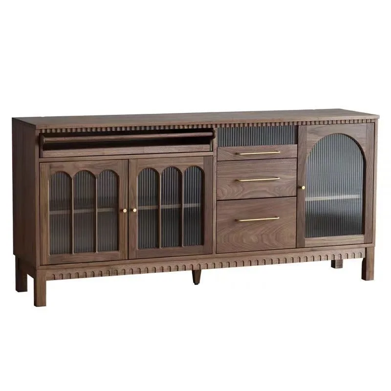 Side cabinet Retro dining room storage Solid wood household wall locker Tea Living room floor cabinet