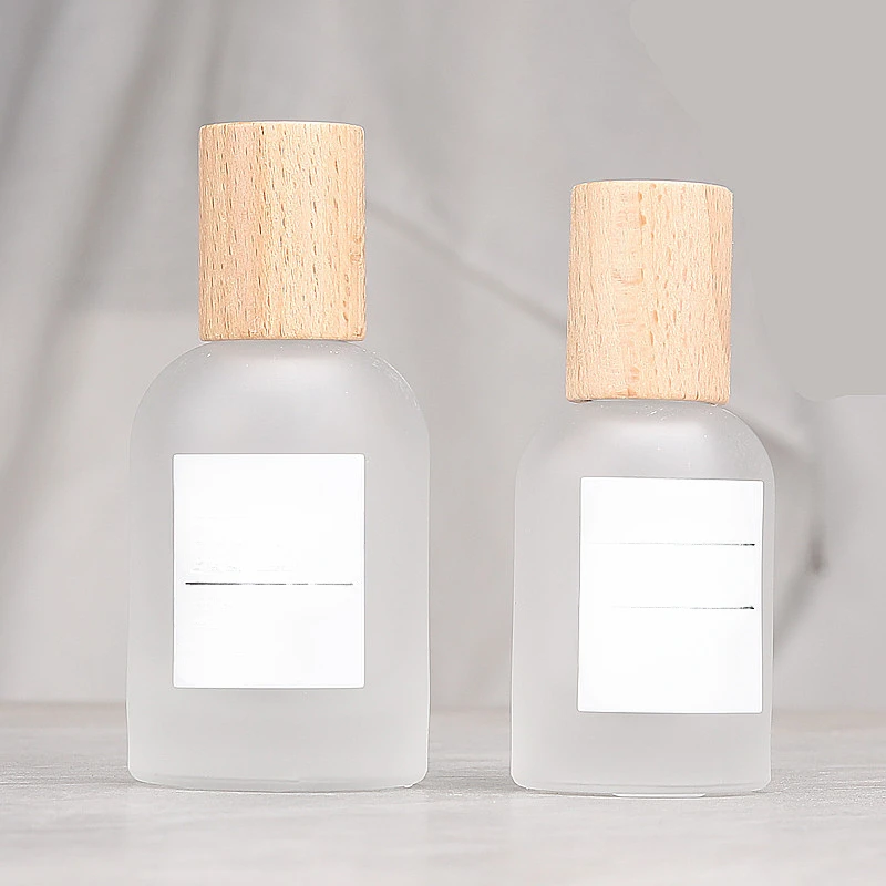 30ml 50ml Frosted Glass Perfume Bottle Fine Mist Sprayer Empty Jar with Walnut & Beech Pump Glass Spray Bottle Perfume Bottle