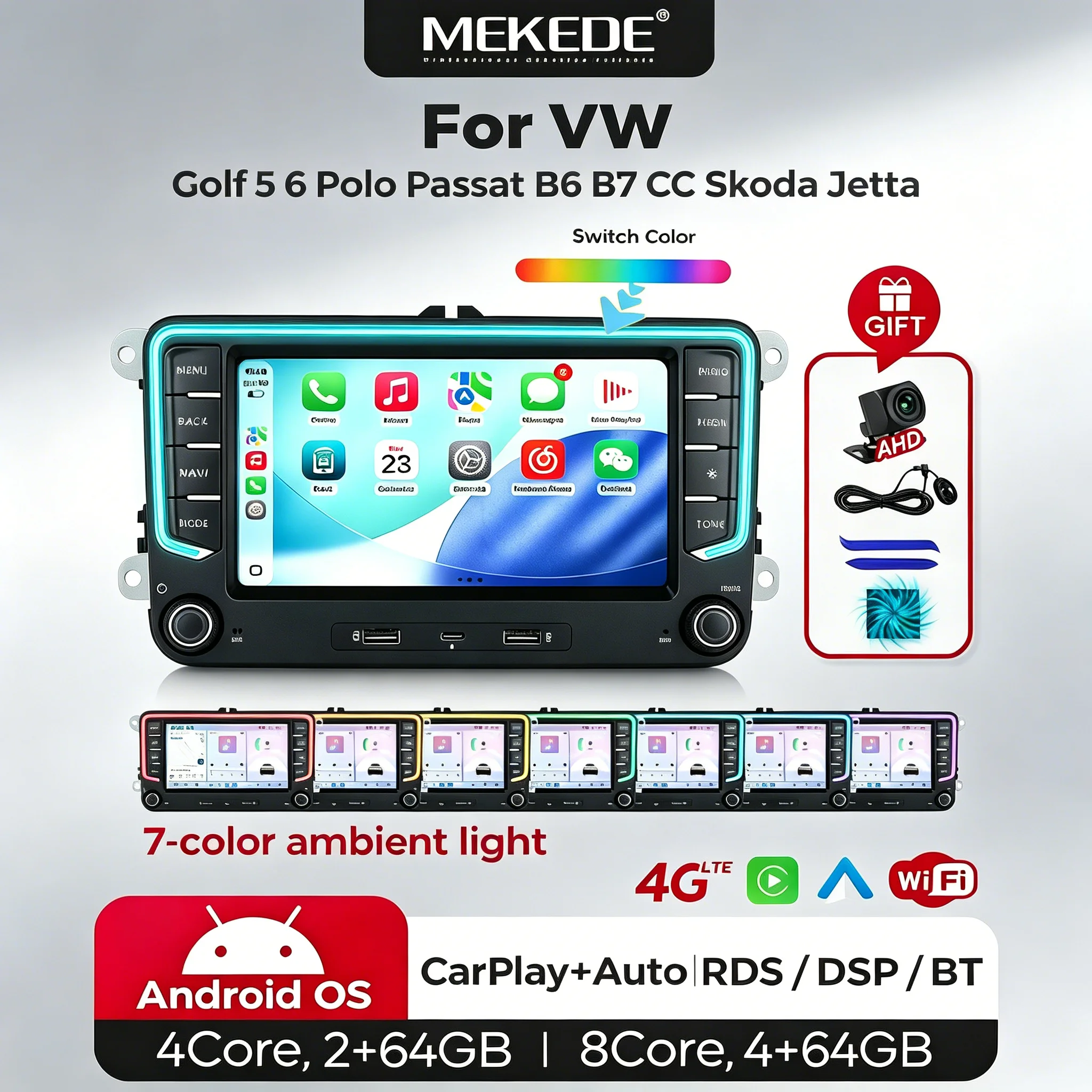 MEKEDE Autoradio 7 Pollici con Carplay e Android Auto per VW Volkswagen Skoda Octavia Golf 5 VW Touran Passat B6 Polo Tiguan, GPS, Navigazione, RDS, DSP, Lettore Multimediale Video, Sistema Android 15