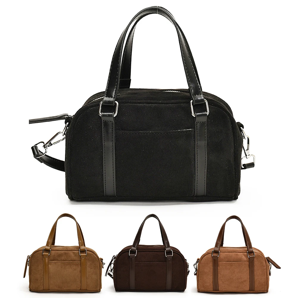 

Women Suede Shoulder Bag Adjustable Strap Tote Bag with Interior Pocket Top Handle Bag Zipper for Work Travel